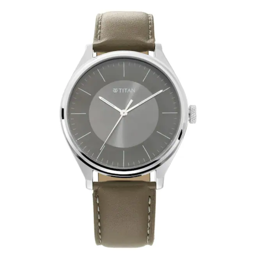 Titan Men's Urban Edge Lustrous Olive Dial Leather Watch NP1802SL08