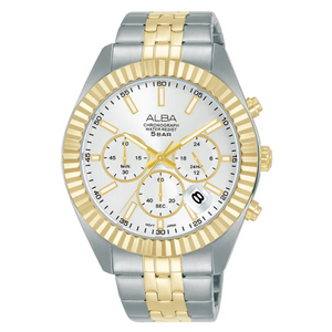 ALBA White+Gold Dial Chronograph AT3H14X1 - KRISHNA WATCH COMPANY