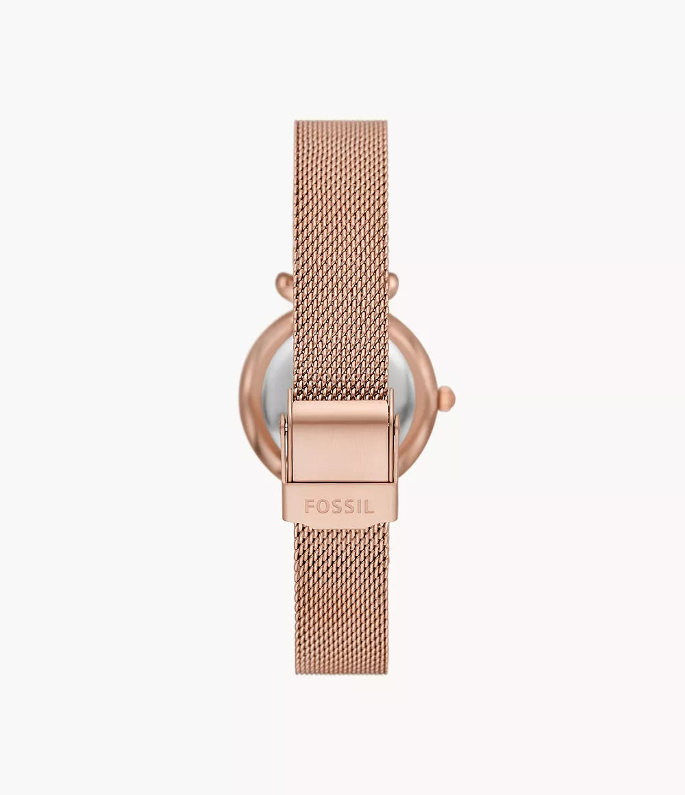 FOSSIL Carlie Three-Hand Rose Gold-Tone Stainless Steel Watch and Necklace Box ES5314SET