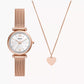 FOSSIL Carlie Three-Hand Rose Gold-Tone Stainless Steel Watch and Necklace Box ES5314SET