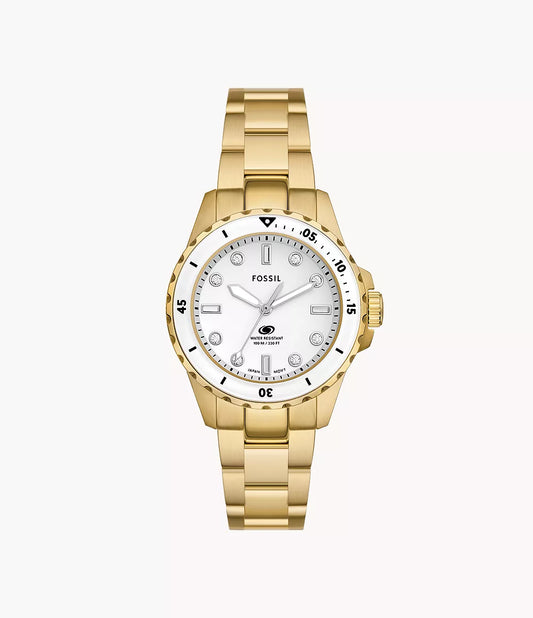 Fossil Blue Dive Three-Hand Gold-Tone Stainless Steel Watch ES5350