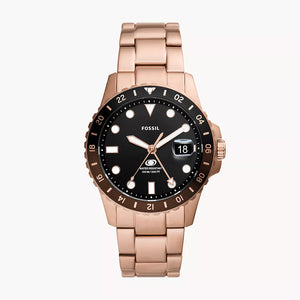 Fossil Blue GMT Rose Gold-Tone Stainless Steel Watch FS6027 - KRISHNA WATCH COMPANY