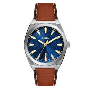 Fossil Everett Three-Hand Date Brown Leather Watch - FS6115 - KRISHNA WATCH COMPANY