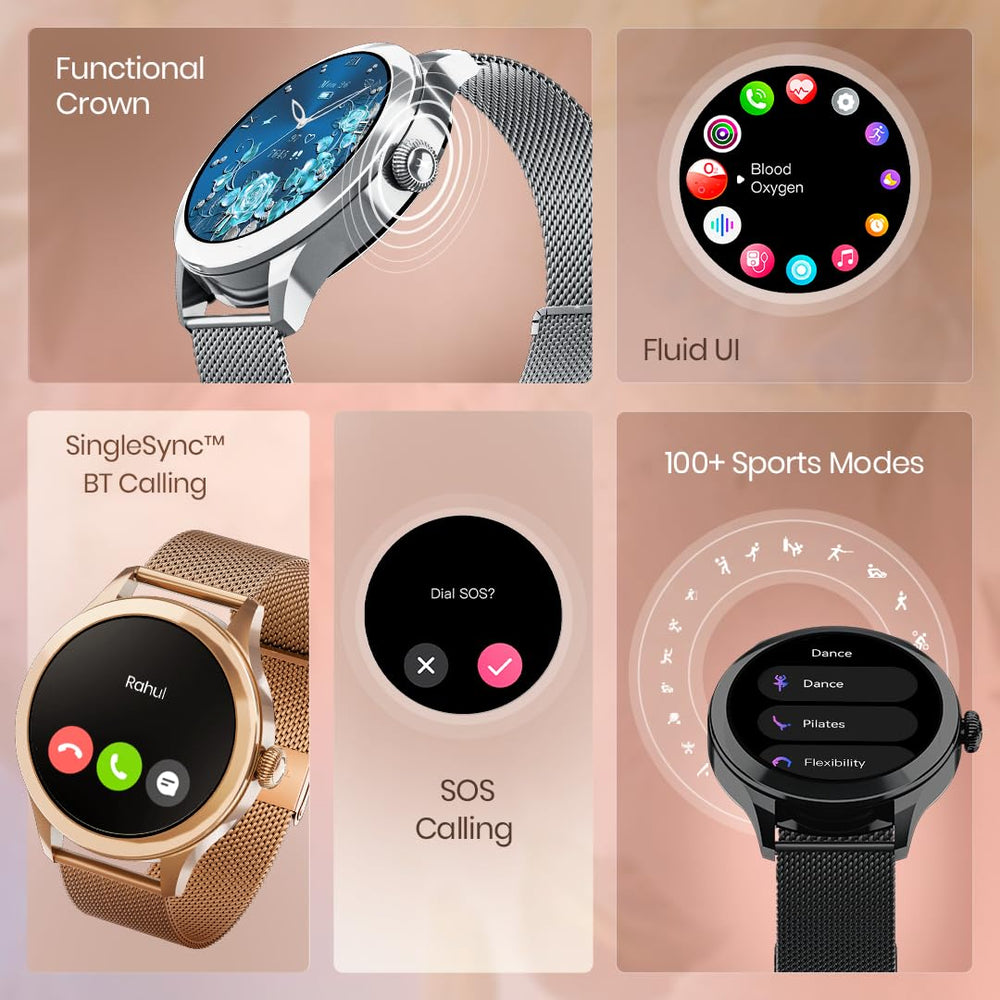 Fastrack Smart Watch comes with Functional Crown, Singlesync BT Calling, SOS Calling, 100+ Sport Modes, Fluid UI