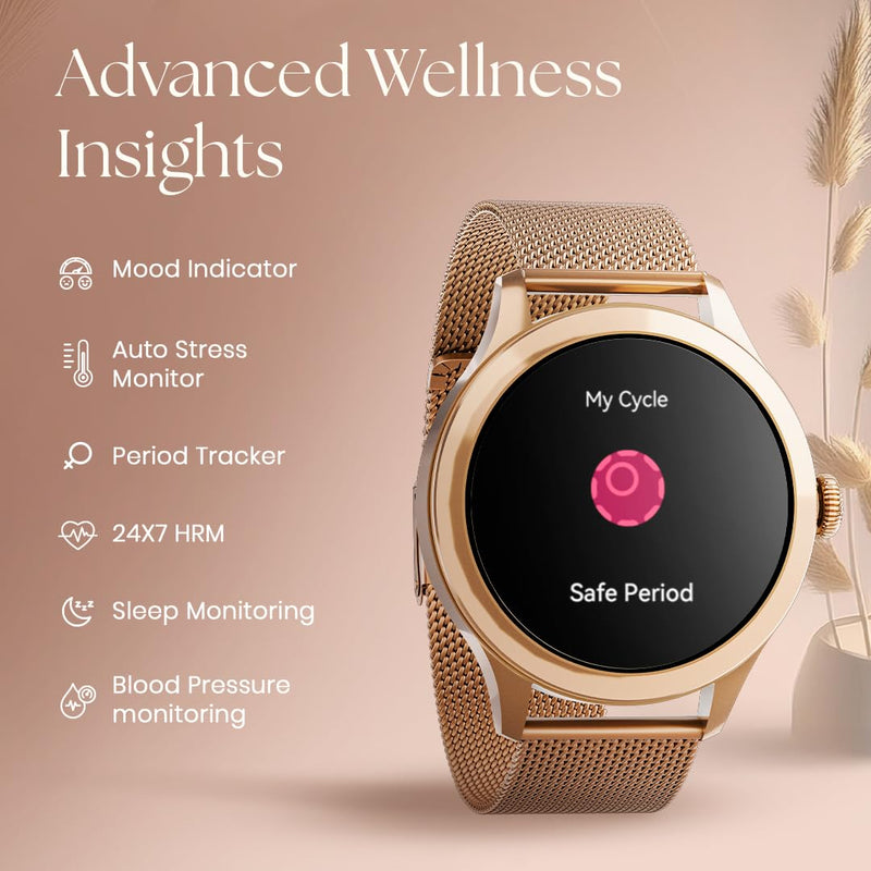 Fastrack Smartwatch for female to track mood, stress, period, sleep monitoring, blood pressure monitoring