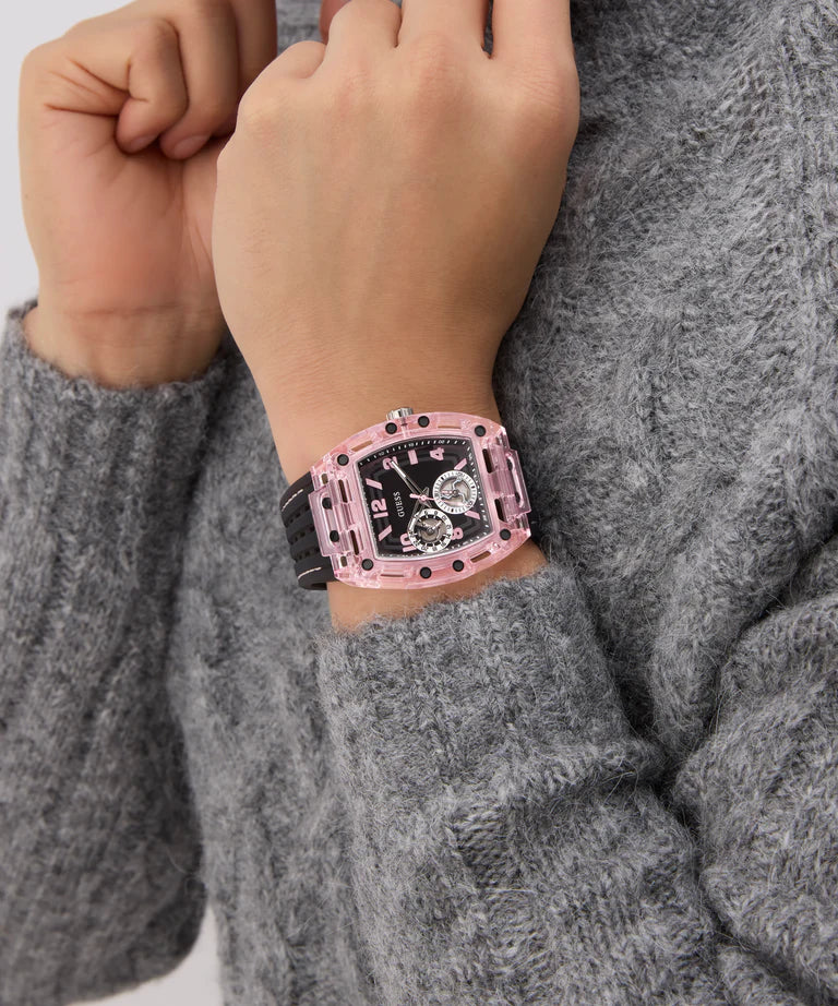 GUESS Mens Sporting Pink Black Multi-function Watch GW0032G3