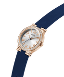 GUESS Ladies Blue Rose Gold Tone Analog Watch GW0844L3