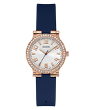 GUESS Ladies Blue Rose Gold Tone Analog Watch GW0844L3