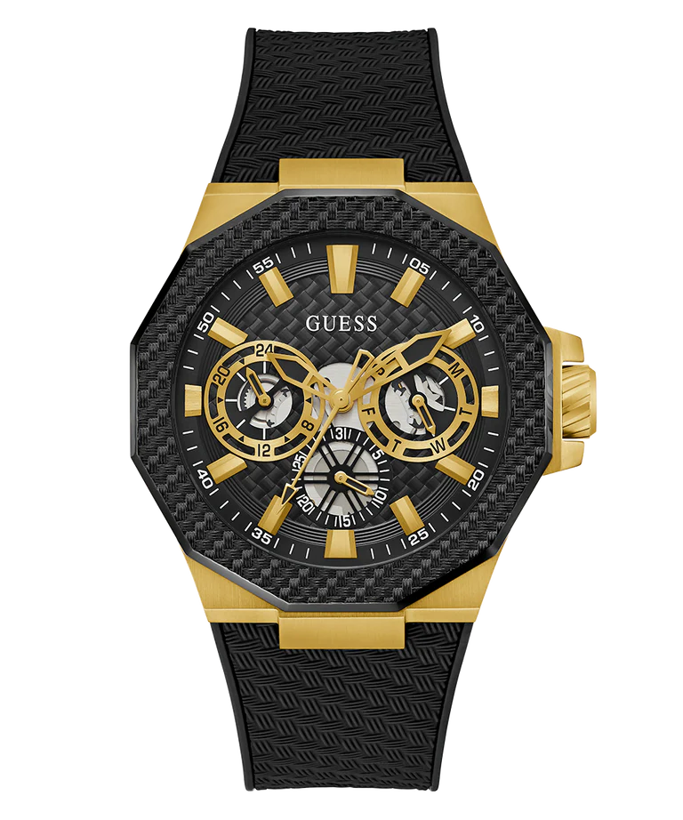 GUESS Mens Black Gold Tone Multi-function Watch GW0853G2