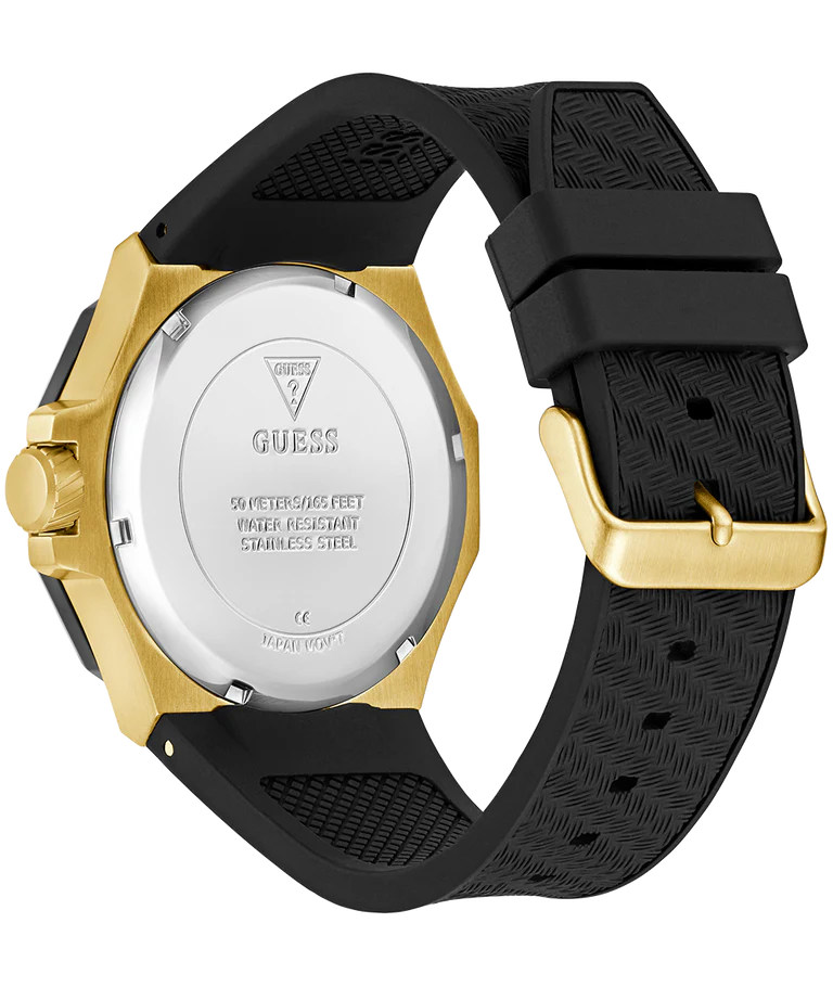 GUESS Mens Black Gold Tone Multi-function Watch GW0853G2