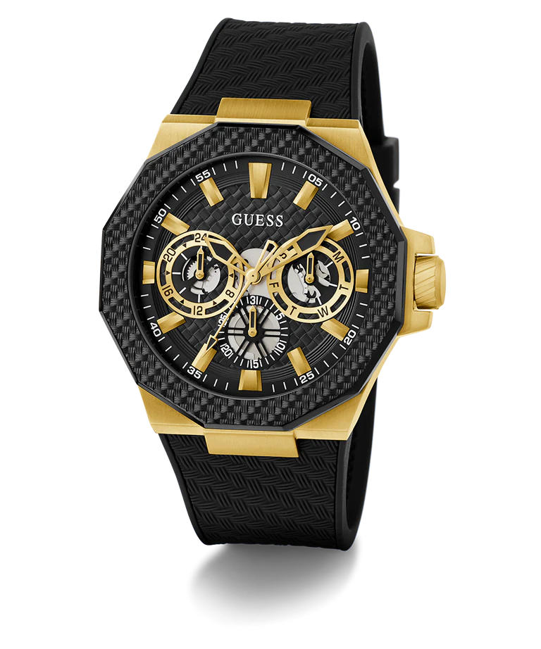 GUESS Mens Black Gold Tone Multi-function Watch GW0853G2