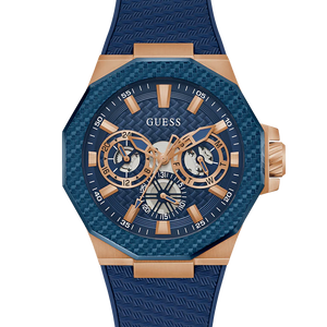 GUESS Mens Blue Rose Gold Tone Multi-function Watch GW0853G3 - KRISHNA WATCH COMPANY