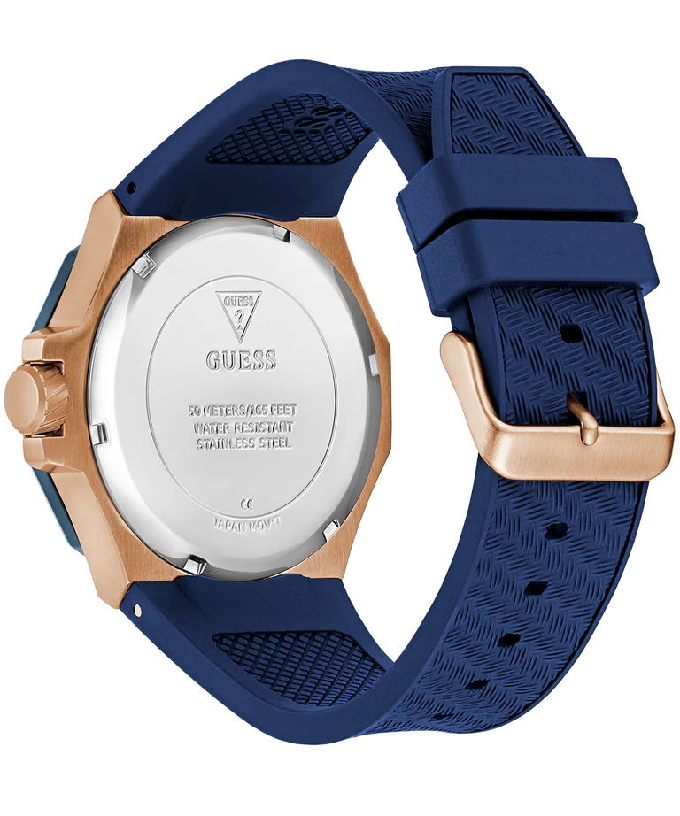 GUESS Mens Blue Rose Gold Tone Multi-function Watch GW0853G3