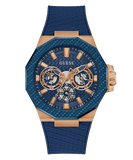 GUESS Mens Blue Rose Gold Tone Multi-function Watch GW0853G3