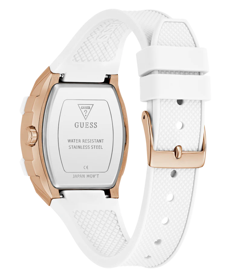 GUESS Ladies White Rose Gold Tone Analog Watch - GW0945L6