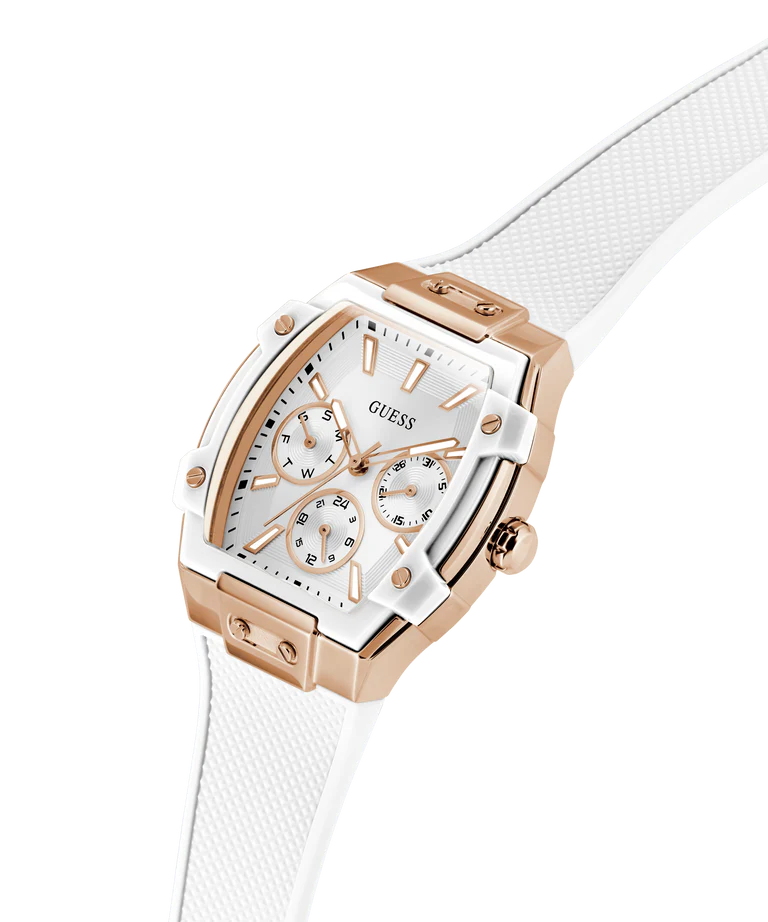 GUESS Ladies White Rose Gold Tone Analog Watch - GW0945L6