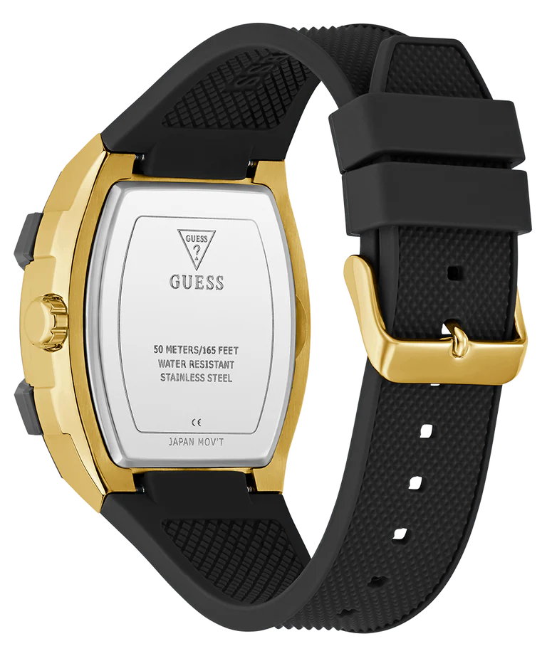 GUESS Mens Black Gold Tone Multi-function Watch GW0956G2