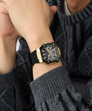 GUESS Mens Black Gold Tone Multi-function Watch GW0956G2