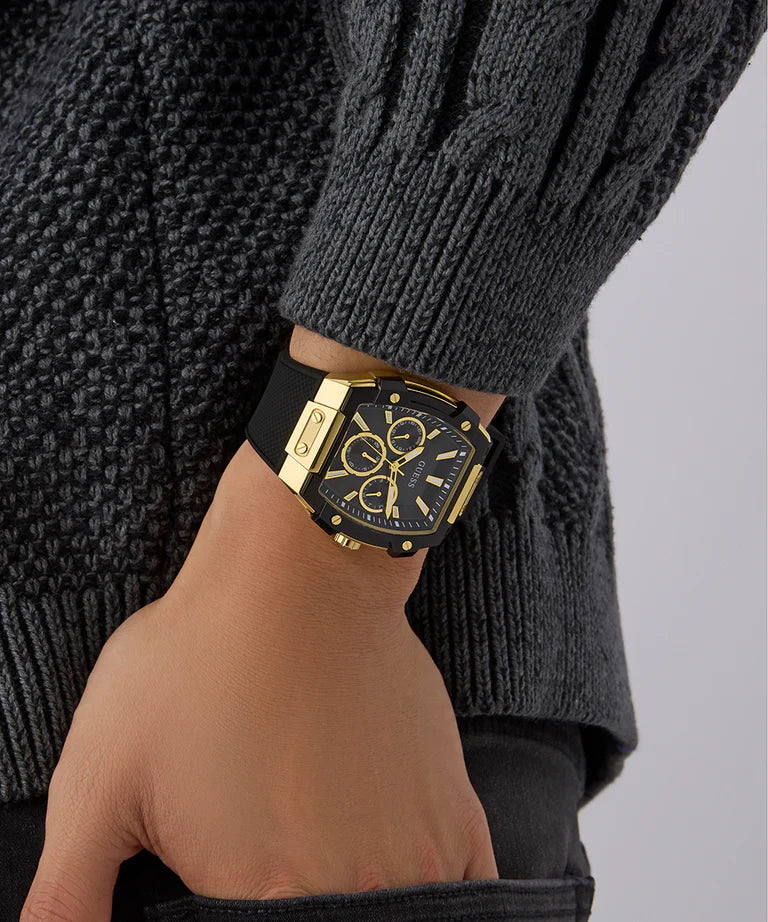 GUESS Mens Black Gold Tone Multi-function Watch GW0956G2