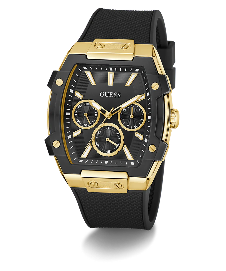 GUESS Mens Black Gold Tone Multi-function Watch GW0956G2