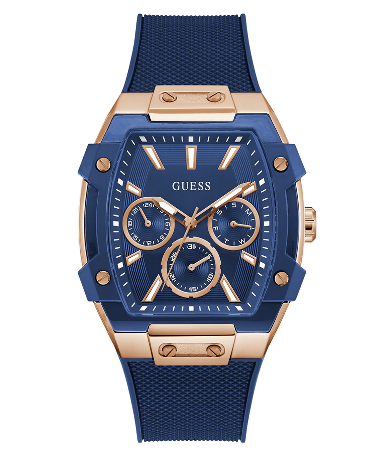 GUESS Mens Blue Rose Gold Tone Multi-function Watch GW0956G4