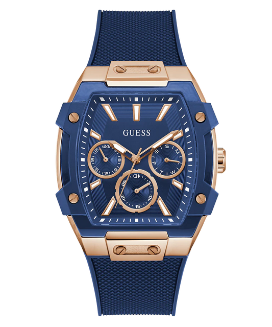 GUESS Mens Blue Rose Gold Tone Multi-function Watch GW0956G4
