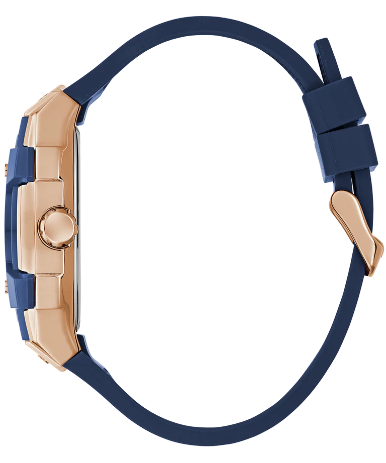 GUESS Mens Blue Rose Gold Tone Multi-function Watch GW0956G4