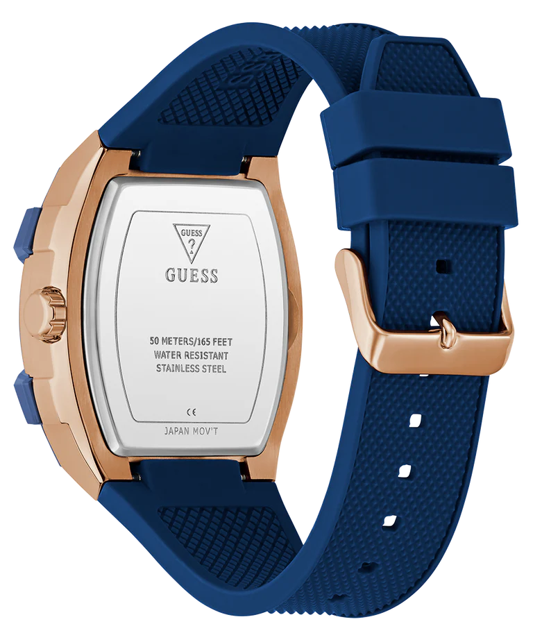 GUESS Mens Blue Rose Gold Tone Multi-function Watch GW0956G4