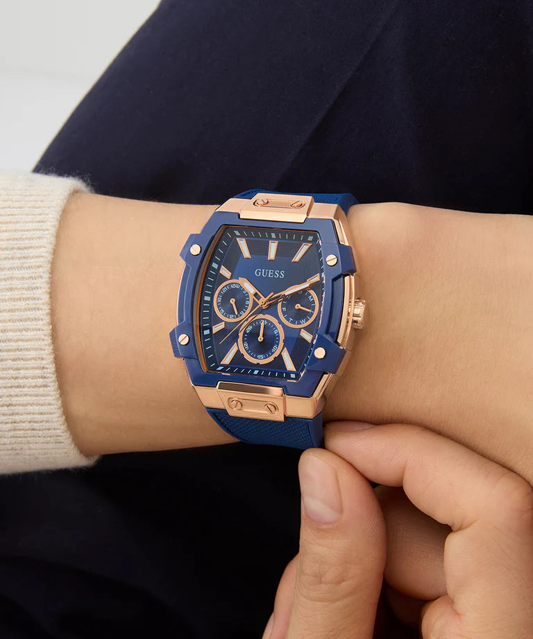 GUESS Mens Blue Rose Gold Tone Multi-function Watch GW0956G4