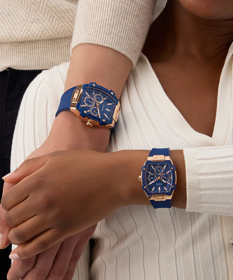 GUESS Mens Blue Rose Gold Tone Multi-function Watch GW0956G4