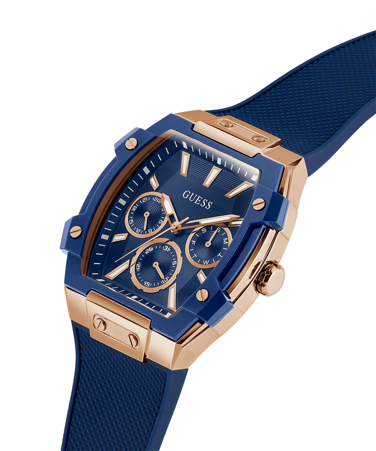 GUESS Mens Blue Rose Gold Tone Multi-function Watch GW0956G4