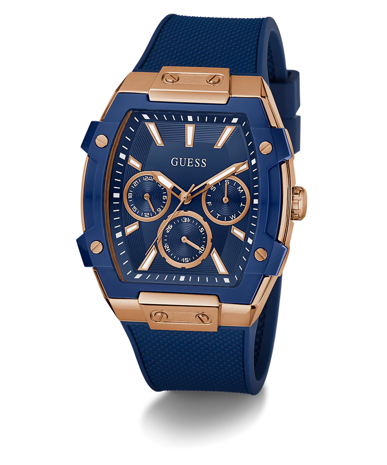 GUESS Mens Blue Rose Gold Tone Multi-function Watch GW0956G4