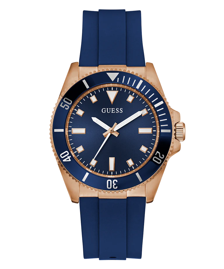 GUESS Mens Blue Rose Gold Tone Analog Watch GW0969G3
