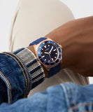 GUESS Mens Blue Rose Gold Tone Analog Watch GW0969G3