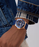 GUESS Mens Blue Rose Gold Tone Analog Watch GW0969G3