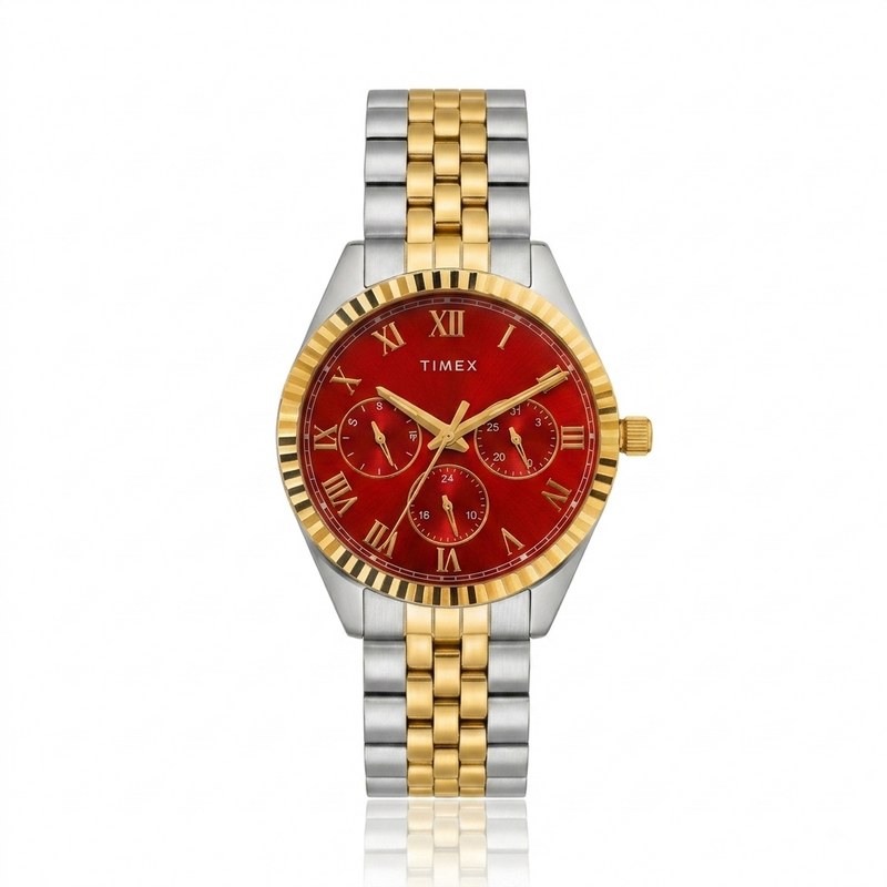 Timex Women's Multifunction Red Dial Two-Tone Watch – TWEL26605
