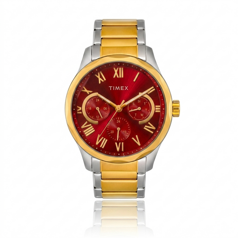 Timex Men's Multifunction Red Dial Gold-Tone Two-Tone Watch – TW0TG7646