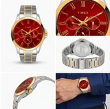 Timex Men's Multifunction Red Dial Gold-Tone Two-Tone Watch – TW000X145