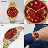 Timex Men's Multifunction Red Dial Gold-Tone Two-Tone Watch – TW0TG7646