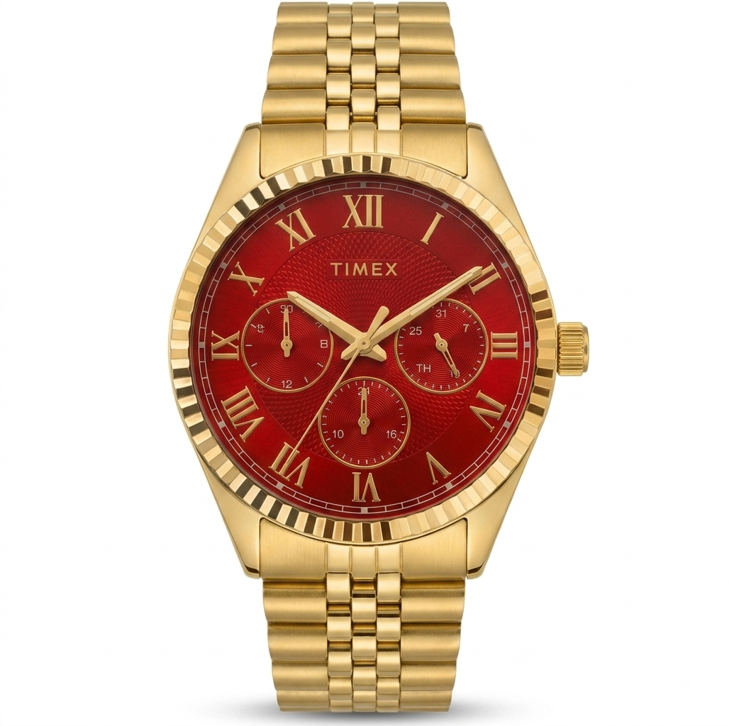 Timex Men's Multifunction Red Dial Gold-Tone Watch – TWEG33305