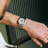 Seiko 55 GMT Men Automatic Cream Dial Analog Stainless Steel Watch HDB002K1