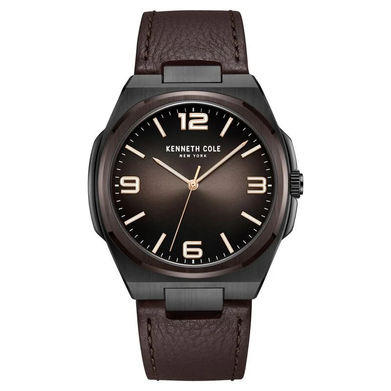 Kenneth Cole Quartz Analog Brown Dial Brown Leather Strap Watch for Men KCWGA0015203MN