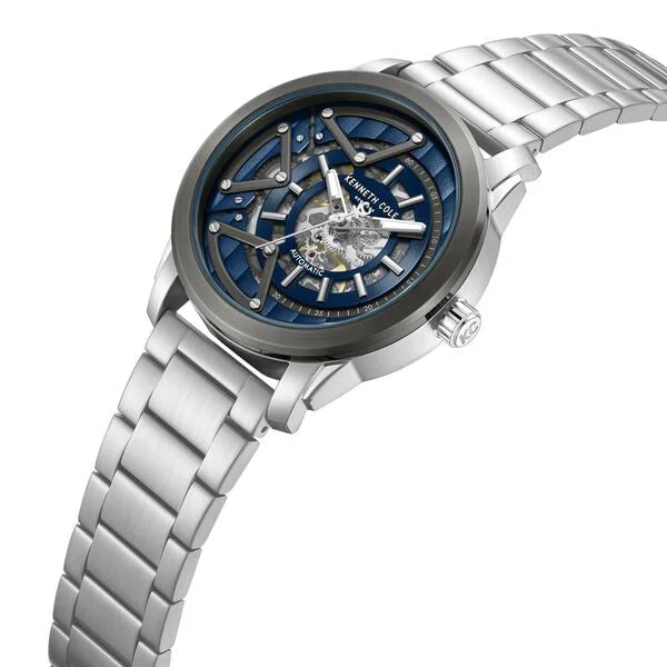 Kenneth Cole Automatic Blue Dial Silver Colour Watch For Men - KCWGY0064903MN - KRISHNA WATCH COMPANY