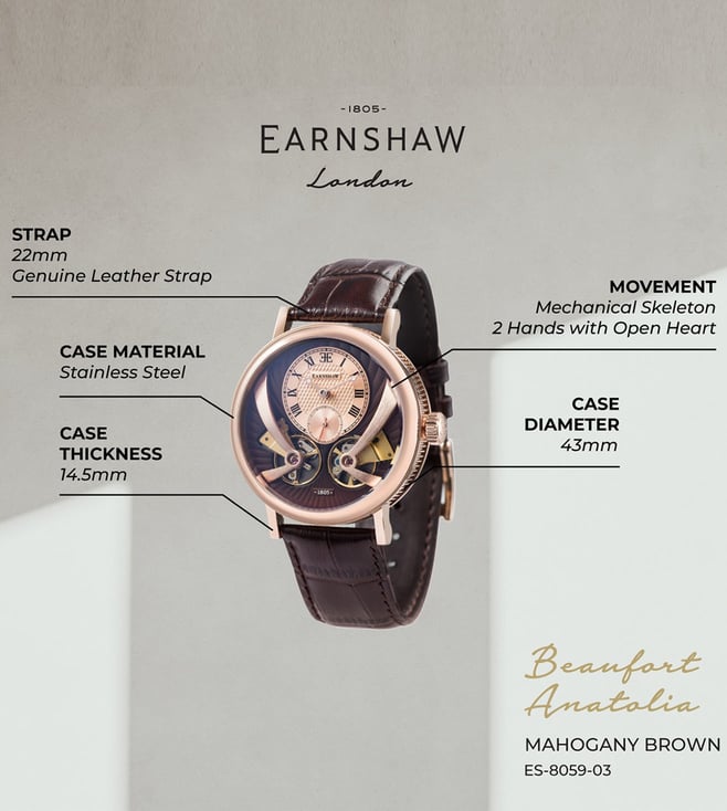 EARNSHAW Beaufort Anatolia Mech Automatic Open Heart Skeleton Watch for Men  ES-8059-03