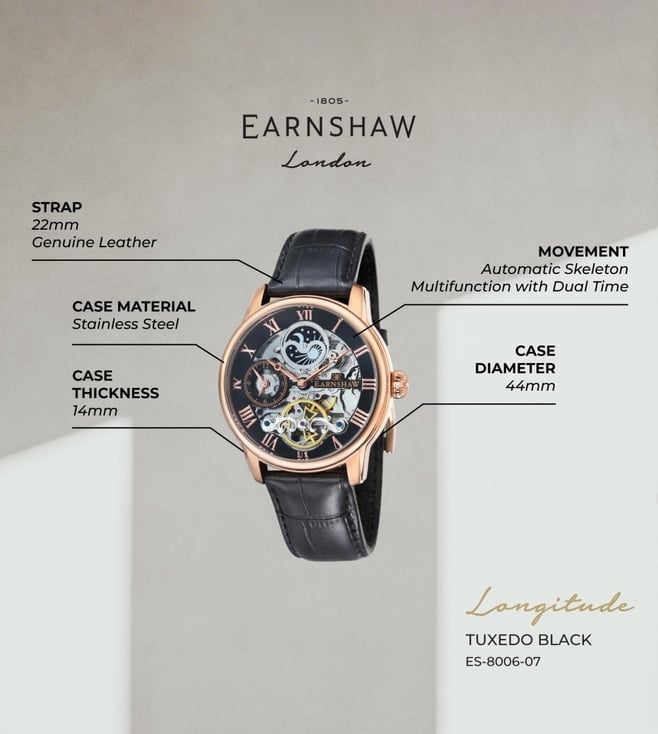 EARNSHAW Longitude Automatic Skeleton Watch for Men ES-8006-07 - KRISHNA WATCH COMPANY