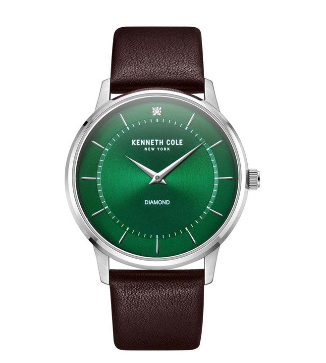 Kenneth Cole Green Dial Brown Leather Strap Watch KCWGA2217604MN - KRISHNA WATCH COMPANY