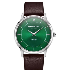 Kenneth Cole Green Dial Brown Leather Strap Watch KCWGA2217604MN - KRISHNA WATCH COMPANY