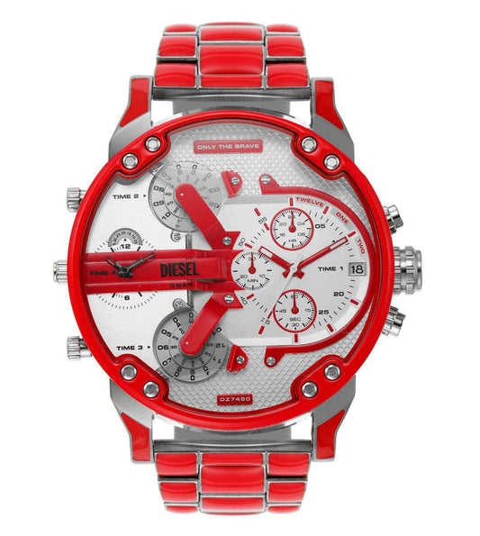 Diesel Mr. Daddy 2.0 Chronograph Red Enamel and Stainless Steel Watch DZ7480