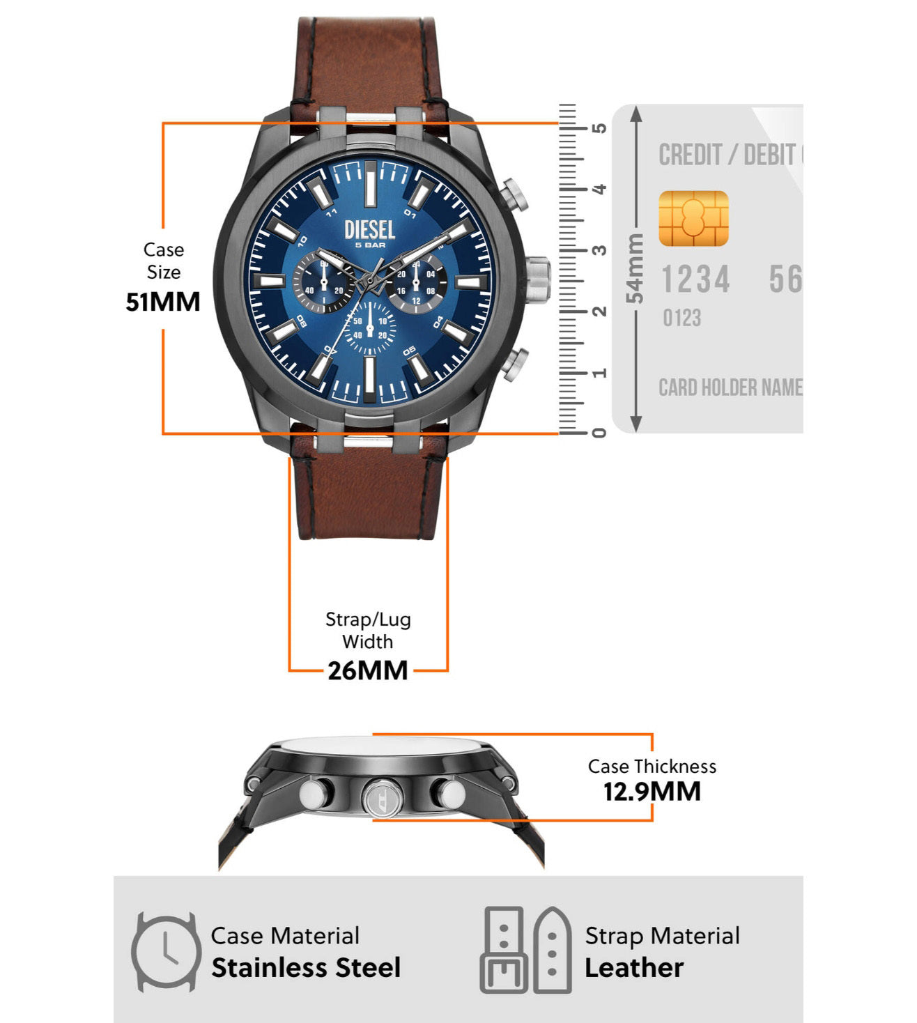 Diesel Split Chronograph Brown Leather Watch DZ4643 – Krishna Watch