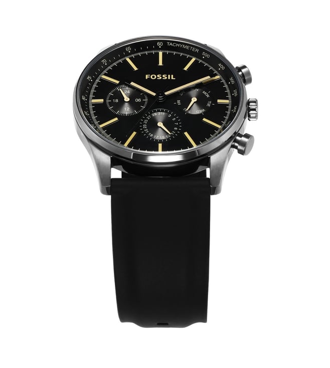 Strap Fossil Bq2501 Multifunction Black Fossil Silicone Strap